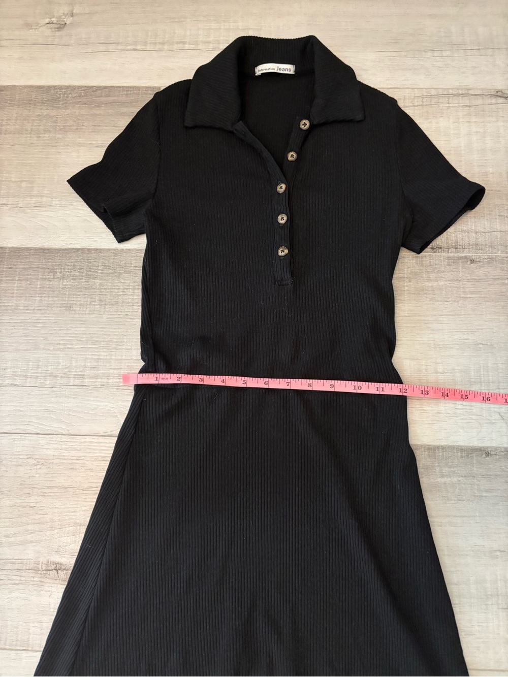 Reformation Jeans Black Ribbed Polo Dress Button Front Stretch Knit Medium - Picture 9 of 10